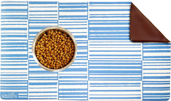 Dog Feeding Mat for Food and Water Bowls, Waterproof, Easy Clean, Large Dog & Cat Food Mat (28"x16.5", Blue Lagoon)