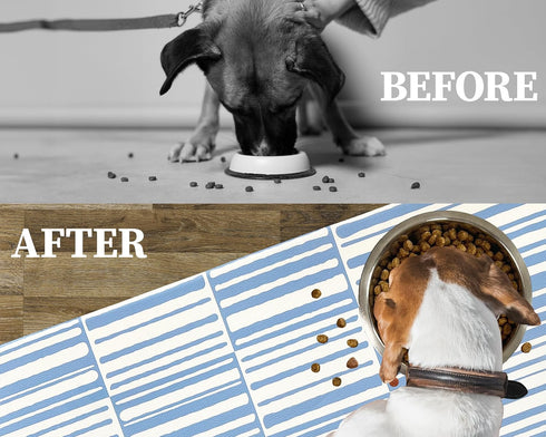 Dog Feeding Mat for Food and Water Bowls, Waterproof, Protect Floors, Easy Clean Pet Food Mat, Large Dog & Cat Food Mat for Floors, Pets Accessories, 28"x16.5" Placemat - Blue Lagoon