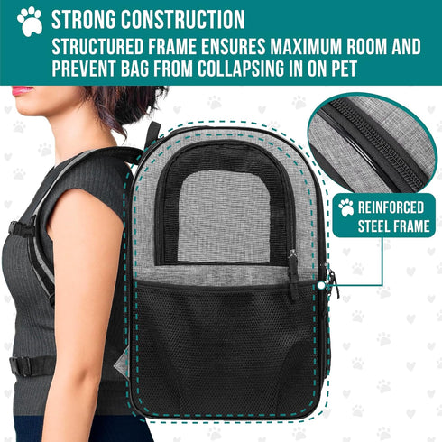 PetAmi Dog Backpack Carrier for Small Large Cats and Puppies, Ventilated Travel Bag, Airline Approved, Grey