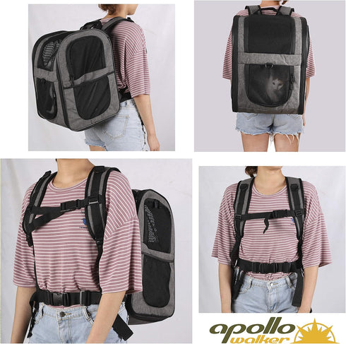 Apollo Walker Pet Carrier Backpack for Large/Small Cats and Dogs, Safety Features and Cushion Back Support for Travel