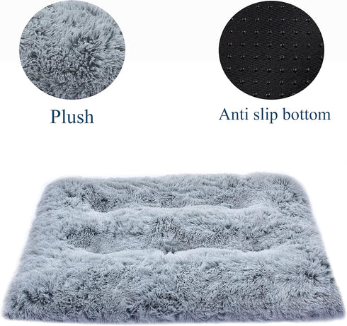 Dog Bed for Small, Medium Dogs Breeds,soft and comfortable dog bed mats, washable plush dog cage mat,Deluxe Plush Anti-Slip Pet Beds Mats, Fluffy Kennel Pad, Grey 30 X 20 in