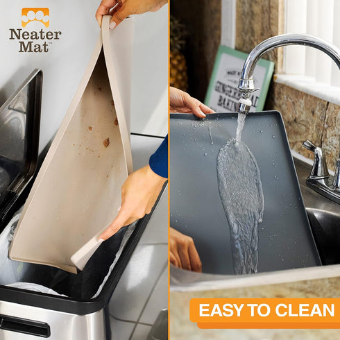 Neater Pet Brands Waterproof Silicone Pet Bowls Mat - Neater Mat Protect Floors from Food & Water (Midnight Black, 16"