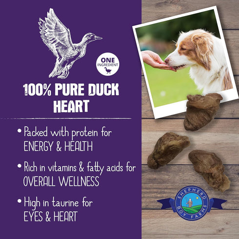 Freeze Dried Dog Treats, Duck Heart, All Natural Freeze-Dried Dog Treat & Snacks, Made in USA, 8 oz