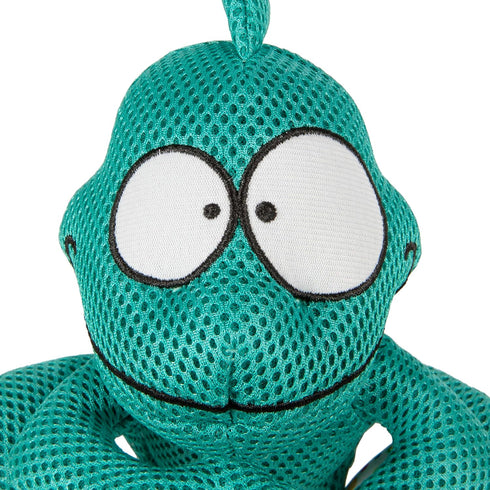 goDog Double Chew Guard Mesh Amphibianz Chameleon Squeaky Dog Toy - Teal, Large