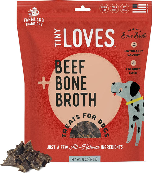 Farmland Traditions Tiny Loves Jerky Trainer Treats for Dogs w/Bone Broth (Beef,