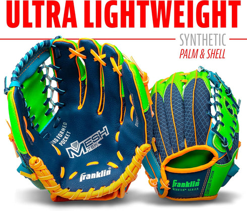 Franklin Sports Kids Teeball Glove + Foam Ball Sets - Meshtek Youth Gloves for Kids + Toddlers - 9.5" Left + Right Hand