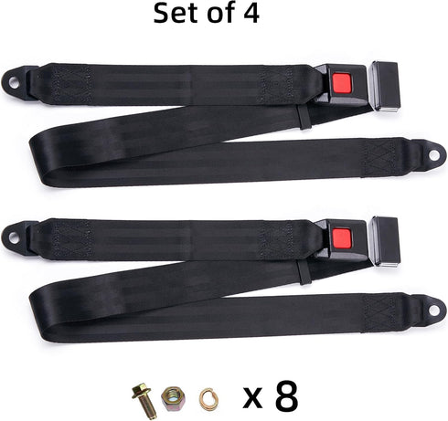 Universal 2 Point Adjustable Seat Belt Harness Kit for Go Kart, Club Golf Cart in Black (54-Inch with Installation