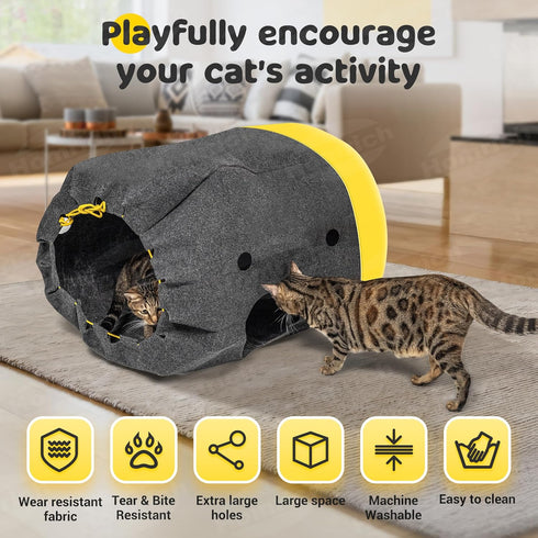 Homrich Interactive Cat Play Bag- Durable Rug for Hide and Seek, Collapsible Hole Mat, Tunnel Sleeping Bag for Indoor