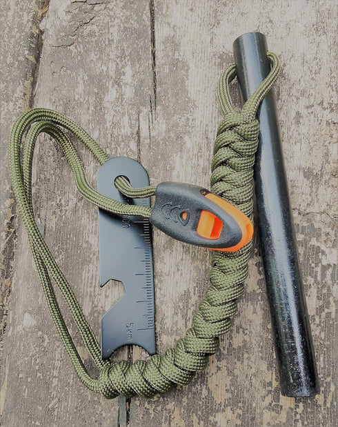 FOSTAR 5 Inch Emergency Weatherproof Flint Ferrocerium Rod Fire Starter with Whistle and Paracord Lanyard