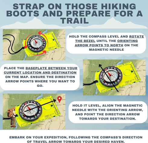 Pack of 2 Orienteering Compass, Hiking Compasses for Kids, Magnetic Gear Set for Navigation, Camping, Hunting