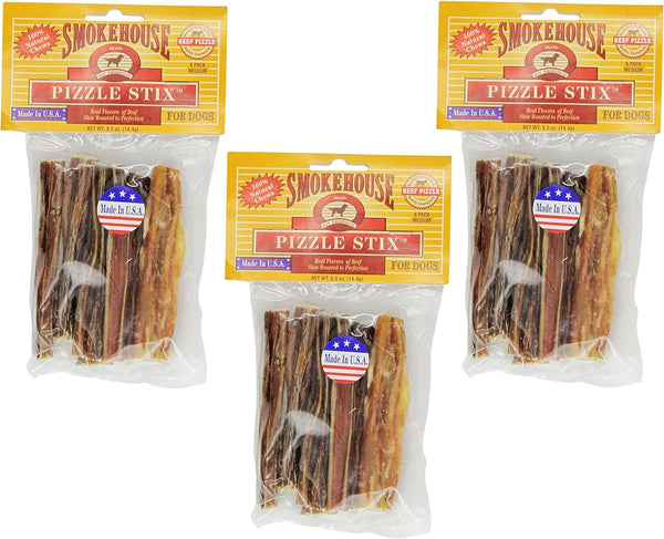 (3 Pack) Smoke House Beef Pizzle Treat for Dogs, 4-Inch, 18 Pizzle Sticks Total