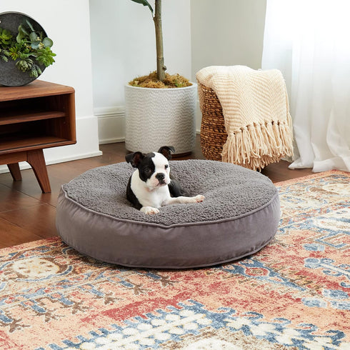 Happy Hounds Scout Deluxe Round Pillow Style Dog Bed, Small (30 x 30 in.), Pewter