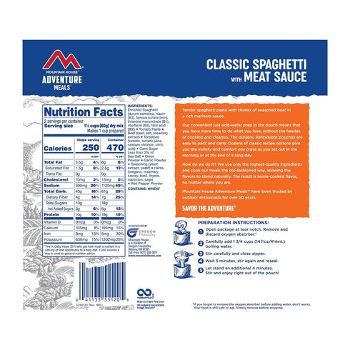 Backpacking |2 (Pack 2) Mountain House Spaghetti with Beef Marinara | Freeze Dried & Camping Food Servings
