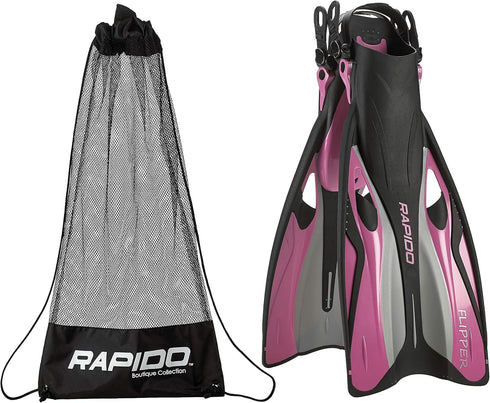 Phantom Aquatics Rapido Boutique Collection Adjustable Snorkel Fin with Carry Bag (Pink, ml/XL, 9-11)
