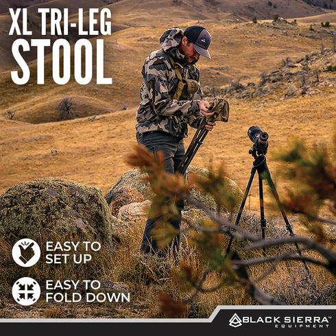225 lbs, Black Sierra Folding Hunting Stool w/Shoulder Strap Supports Lightweight Collapsible Tripod Seat, Foldable