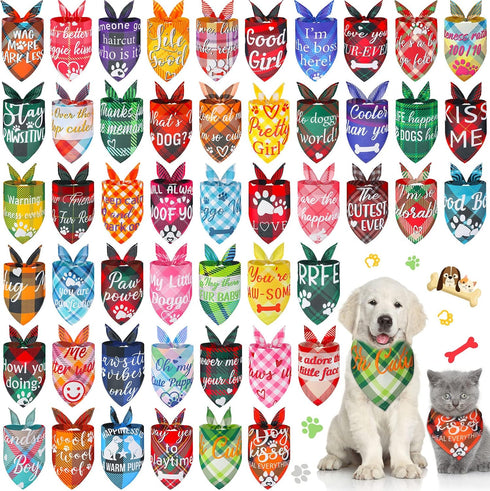 50 Pcs Plaid Dog Bandanas Bulk Cute Dog Scarf Bibs Puppy Pet