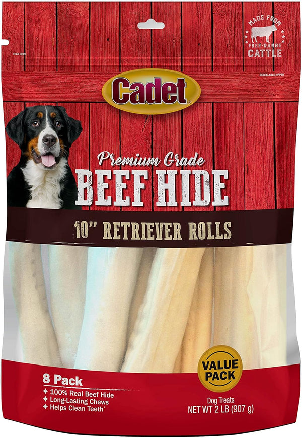 Cadet Premium Grade Beef Hide, Long-Lasting Rawhide Rolls, Single-Ingredient Dog Chews for
