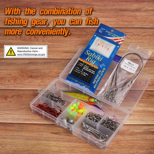 Saltwater Fishing Tackle Kit - Surf Fishing Gear Set Includes Lures, Bait Rigs, Swivel, Hooks, Sinkers Weights, Wire