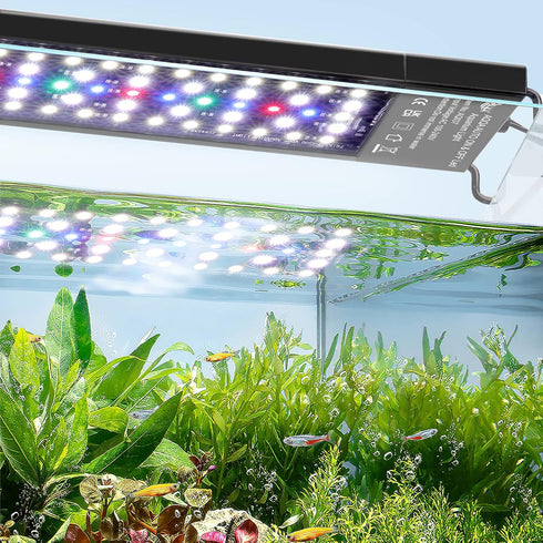 AQQA 16W Multi-Function Aquarium Light, Waterproof LED Fish Tank Light with Timer, 7 Colors, Full Spectrum