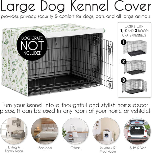 48in. Sweet Jojo Designs Large Dog Crate Cover (Green Boho Floral Leaf) Pet Cage, Kennel Covers (Bohemian, Watercolor