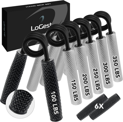 Logest Metal Hand Grip Set - 100LB-350LB 6 Pack Heavy-Duty Grip Strengthener with Gift Box