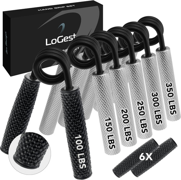 Logest Metal Hand Grip Set - 100LB-350LB 6 Pack Heavy-Duty Grip Strengthener with Gift Box