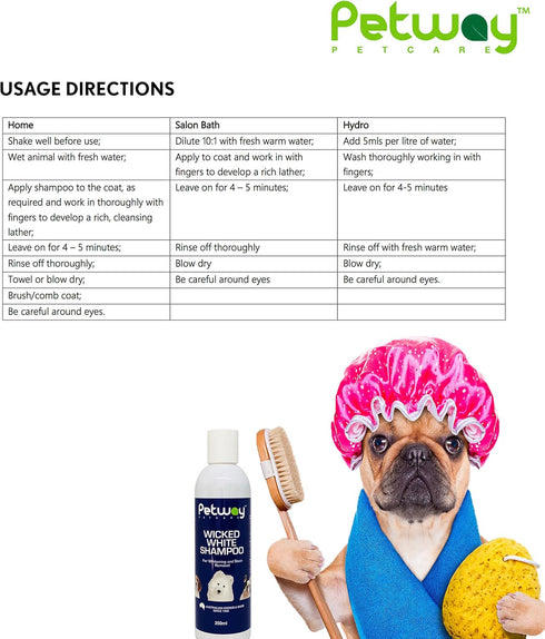 Petway Petcare Wicked White Whitening & Stain Removal Shampoo for Dogs - Deep Cleanse, 250ml