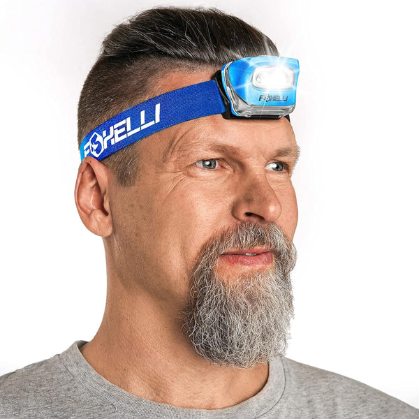 Foxelli LED Headlamp Flashlight for Adults & Kids, Lightweight & Waterproof, Comfortable Headband, 3 AAA Batteries