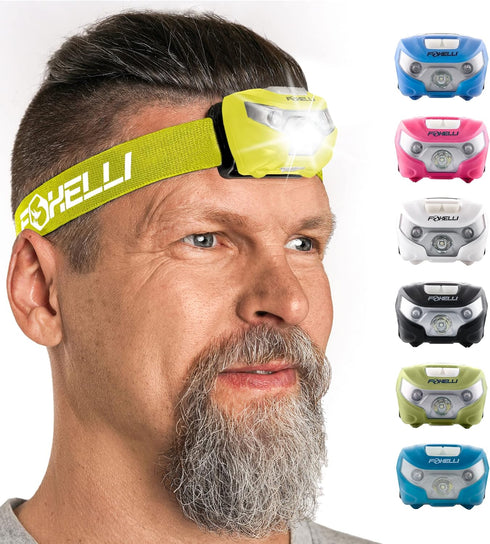 Foxelli USB-C Rechargeable LED Headlamp - Super Bright Lightweight Head Lamp for Running, Camping, Hiking & Work