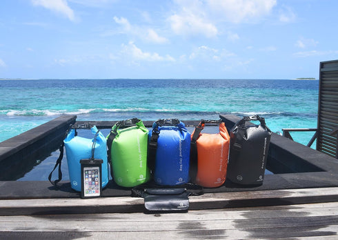Waterproof Dry Bags Set of 3, 5L with 2 Zip Lock Seals, Detachable Shoulder Strap, Waist Pouch, Phone Case