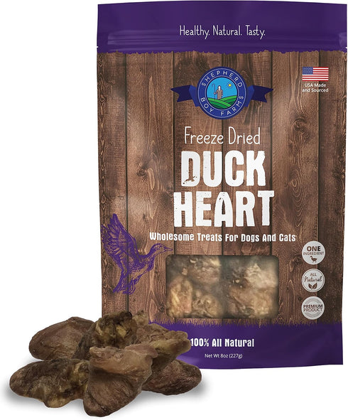 Freeze Dried Dog Treats, Duck Heart, All Natural Freeze-Dried Dog Treat & Snacks, Made in USA, 8 oz