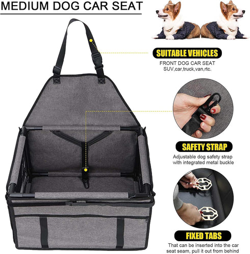 GENORTH 20 lbs Dog Car Seats for Small and Medium Dogs,Portable Puppy/Pet Car Booster Seat with Clip-On Leash and Mesh