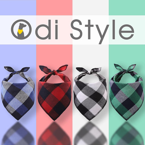 Dog Bandana 4 Pack, Premium Durable Soft Fabric, Buffalo Plaid Scarf for Small Dogs, Cats, Black, White, Red, Green,
