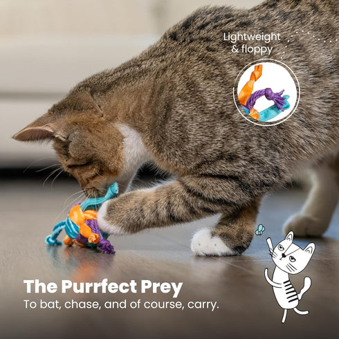 Catstages Catnip Tons of Tails Interactive Catnip Dental Chew Toy for Cats with Rope, Ribbon & Cotton for Batting