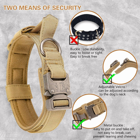 KCUCOP Tactical Dog Collar with Handle - Adjustable Military Dog Collar with Metal Buckle and Patches for Medium and