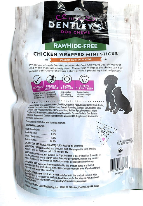 DENTLEY'S Rawhide Free Chicken Wrapped Mini Sticks, Peanut Butter Flavor