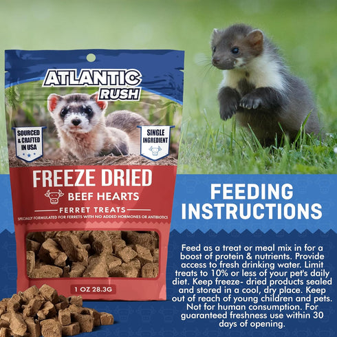 Freeze Dried Ferret Treats - 1oz Resealable Bag, Beef Heart Ferret Snacks, Single Ingredient, No Preservatives