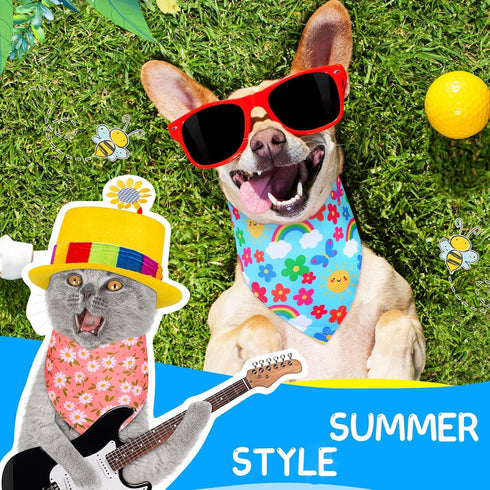 40 Sadnyy Pcs Spring Flower Dog Bandanas Bulk for Dogs Floral Bee Triangle Reversible Dog Bibs Adjustable Puppy