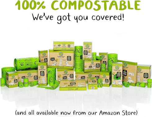 PLANET POOP Home Compostable Dog Poop Bags, 120 Un-Scented Extra-long Pet Waste Bags, Plastic Free, Leakproof
