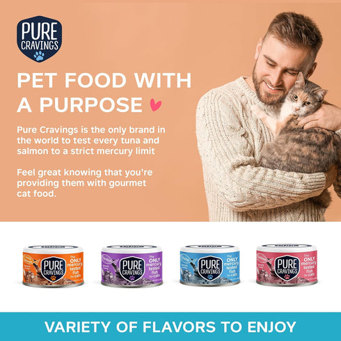 100% Pack 12 Pure Cravings Wet Cat Food Canned Tuna Cutlets in Gravy, Mercury-Tested, Moist Can Fish for Cats