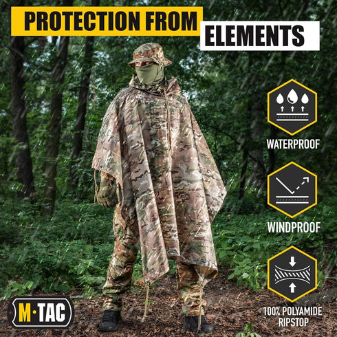 M-Tac Tactical Rain Poncho - Army Military Waterproof Ripstop Shelter for Camping and Outdoor Hunting