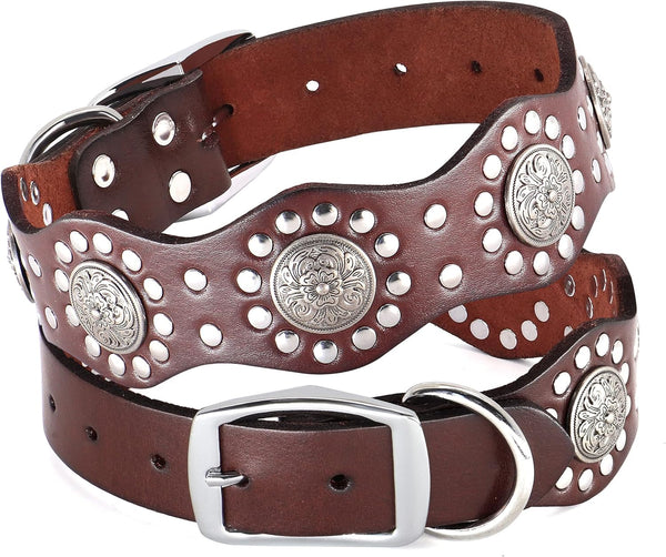 PET ARTIST Genuine Leather Dog Collar - Unique Design & Sturdy Leather, Heavy Duty for Rottweiler Pitbull Medium &