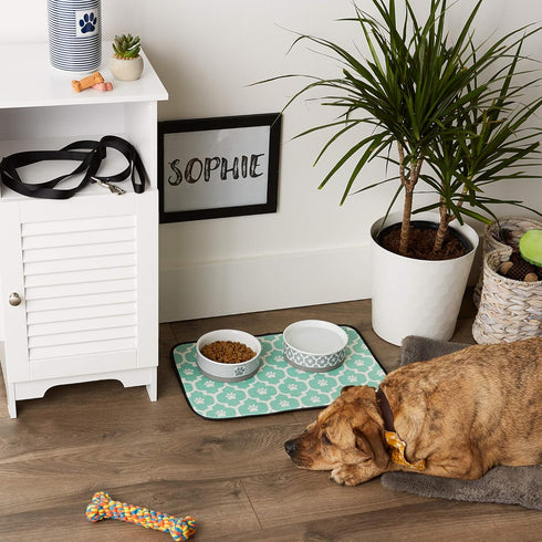 Bone Dry Ultra Absorbent Pet Mat - Machine Washable, 12x18, Aqua/Off-White Lattice