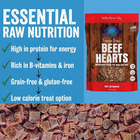 8oz Shepherd Boy Farms Freeze Dried Dog and Cat Treats, Beef Heart, All Natural Single Ingredient Freeze-Dried Dog