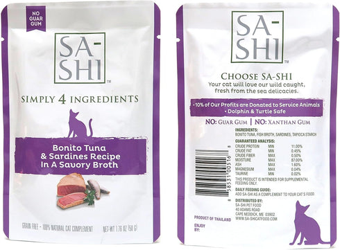 Sa-Shi Grain Free Wet Cat Food Pouches, 1.76oz, Five Flavors (Variety Pack)