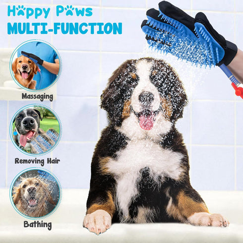 Dog Shower Attachment Glove | Pet Washing Brush Sprayer Bath Scrubber with Dog Towel | Outdoor and Indoor Bathing Hose Nozzle Grooming Mitt | Portable Wash Scrub Water Shower Spray | Blue