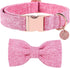 DOGWONG Hemp Cotton Dog Collar with Bow, Durable Adjustable Pink Collar for Small, Medium, Large Dogs