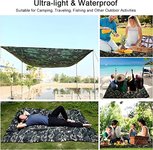 Waterproof Camping Tarp, Lightweight Compact Tent Tarp, Multifunctional Outdoor Pocket Blanket for Camping, Hiking