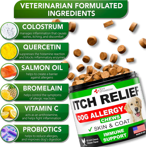 Vet Promise Dog Allergy Chews - Itch Relief for Dogs, Anti Itch for Dogs, Hot Spots, Immune Health Supplement