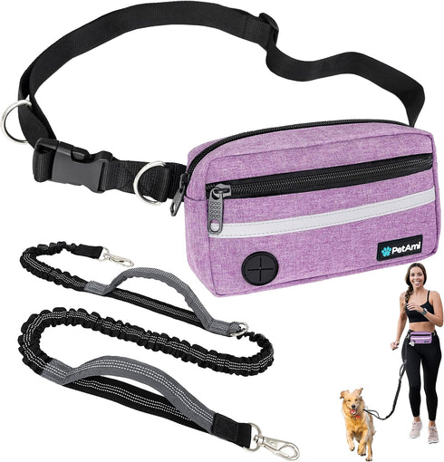 PetAmi Hands Free Dog Leash, Dog Running Leash Belt for Walking Jogging, Zipper Pouch Fanny Pack with Poop Bag Dispenser